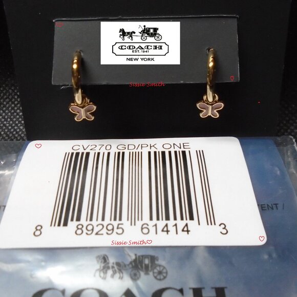 NWT Coach Pink Butterfly Charm Huggies - Picture 3 of 6